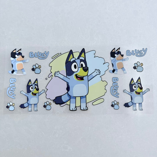 Single Sided UV DTF Wrap 16oz Tumbler Transfer (24cm x 11cm) blue dog