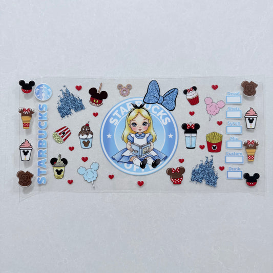 Single Sided UV DTF Wrap 16oz Tumbler Transfer (24cm x 11cm) starbies princess snacks