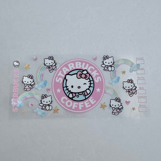 Single Sided UV DTF Wrap 16oz Tumbler Transfer (24cm x 11cm) starbies kitty