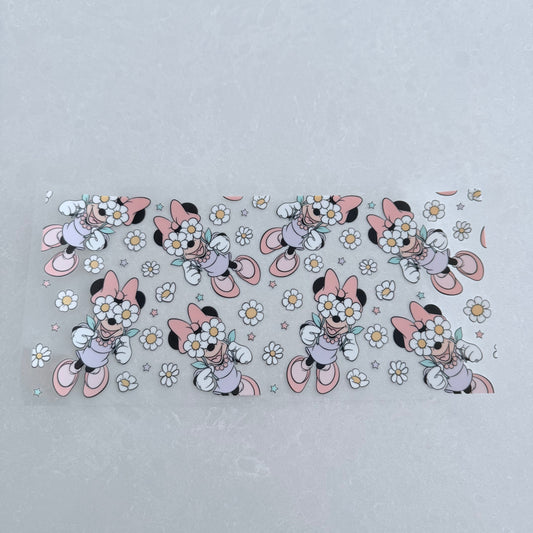 Single Sided UV DTF Wrap 16oz Tumbler Transfer (24cm x 11cm) girl mouse daisies cutsie