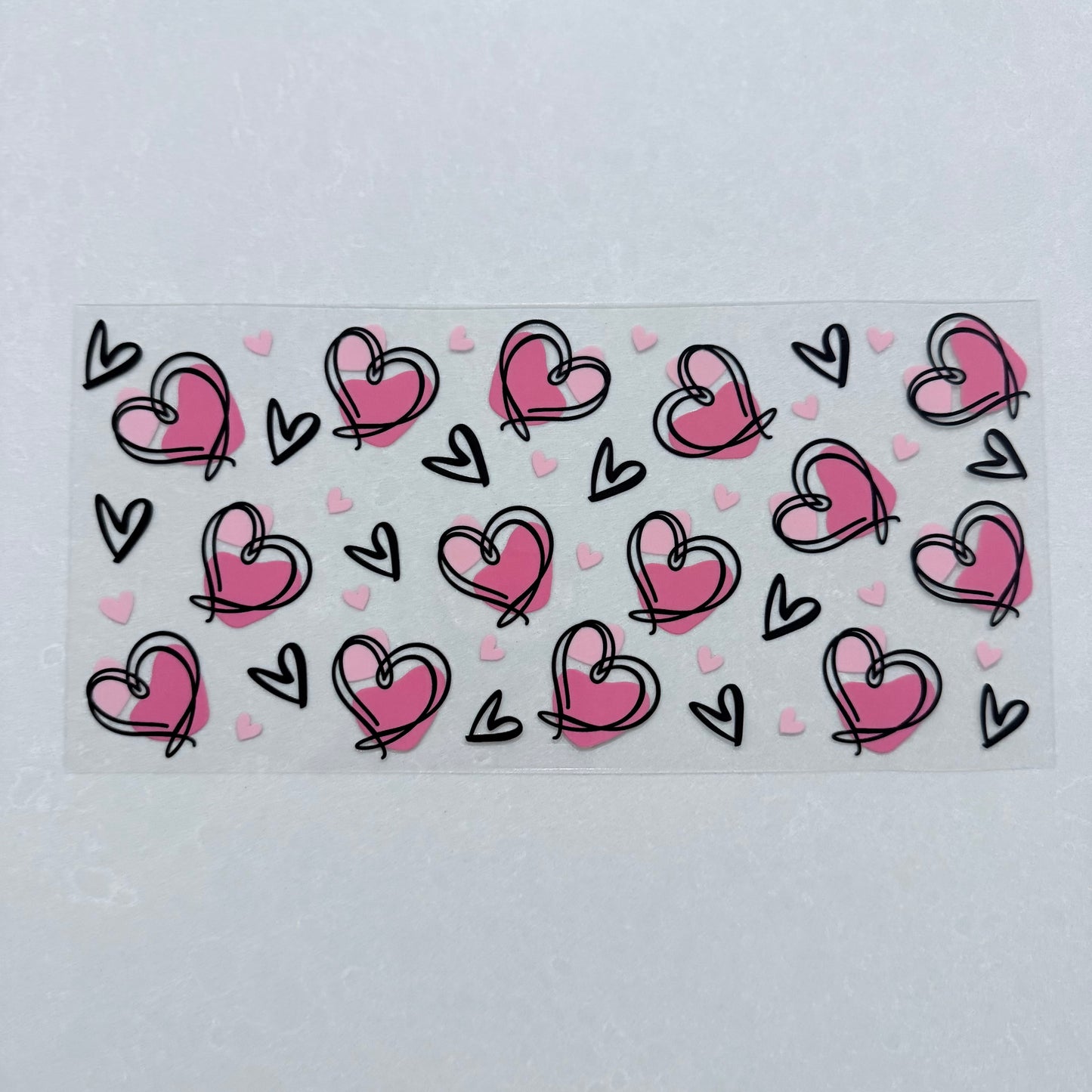 Single Sided UV DTF Wrap 16oz Tumbler Transfer (24cm x 11cm) pink love hearts