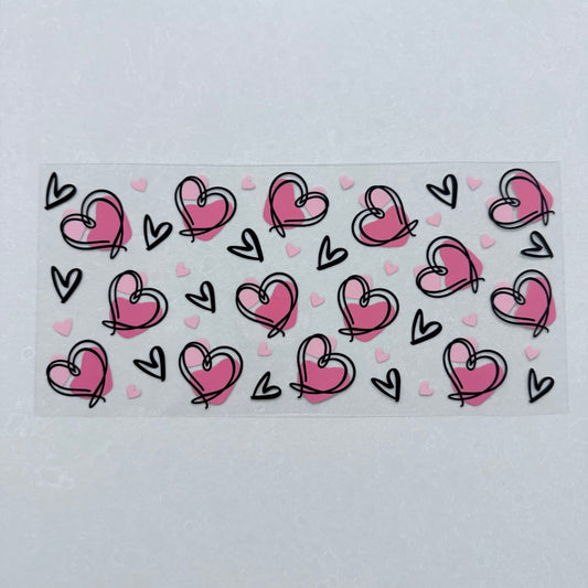 Single Sided UV DTF Wrap 16oz Tumbler Transfer (24cm x 11cm) pink love hearts