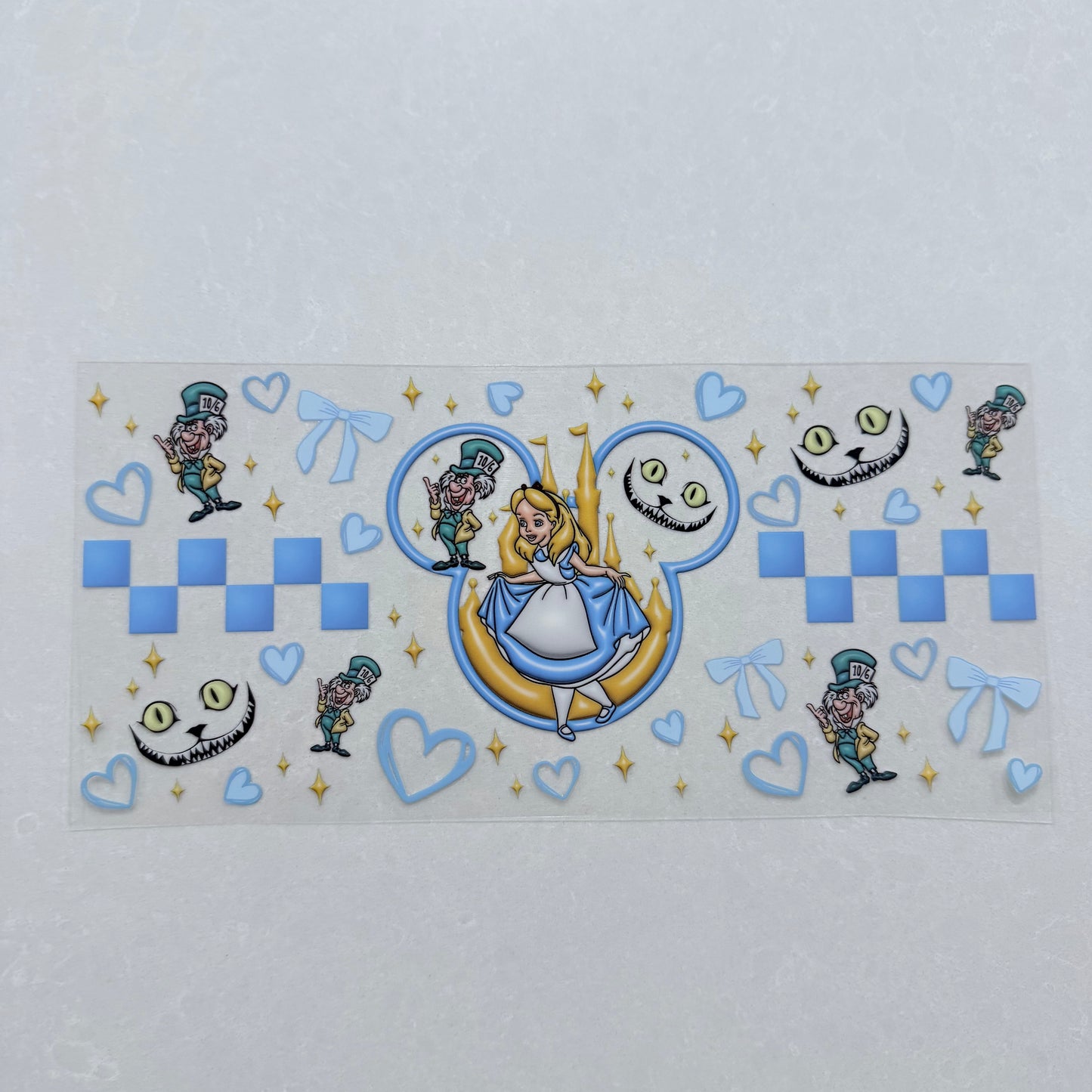 Single Sided UV DTF Wrap 16oz Tumbler Transfer (24cm x 11cm) wonderland bunny ears 1