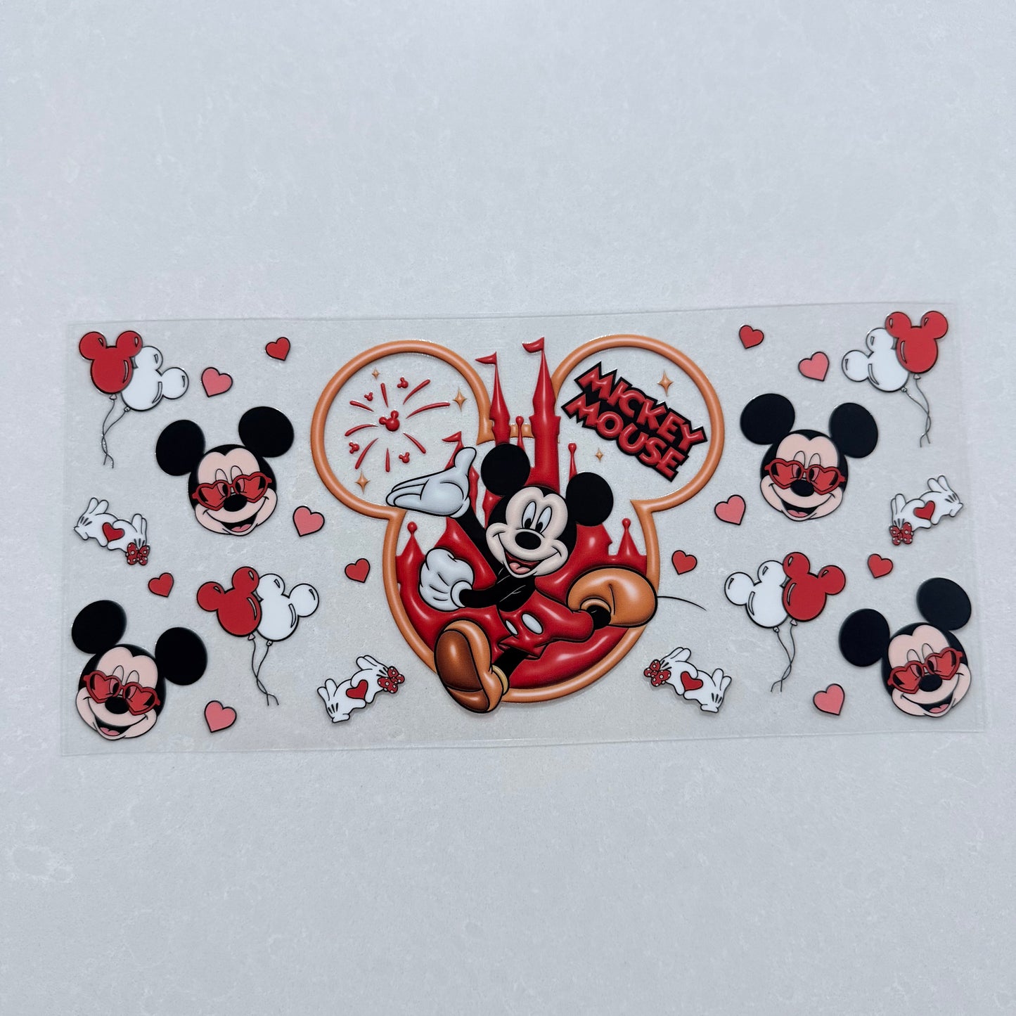 Single Sided UV DTF Wrap 16oz Tumbler Transfer (24cm x 11cm) red mouse, mouse ears