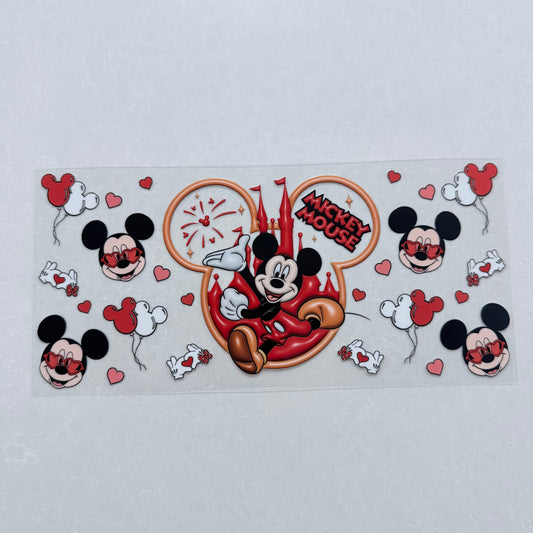 Single Sided UV DTF Wrap 16oz Tumbler Transfer (24cm x 11cm) red mouse, mouse ears