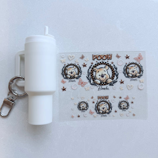 Premium UVDTF Wrap for Mini Tumbler Keychains | Durable, No-Weed Peel & Stick (honey bear butterflies)