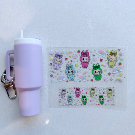 Premium UVDTF Wrap for Mini Tumbler Keychains | Durable, No-Weed Peel & Stick (rainbow labubu)