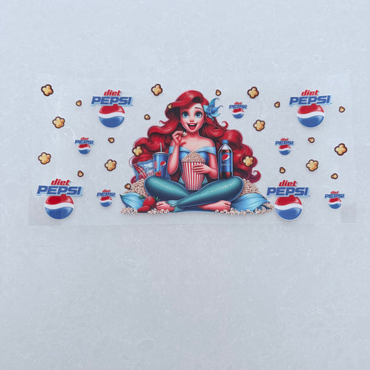 Single Sided UV DTF Wrap 16oz Tumbler Transfer (24cm x 11cm) mermaid popcorn