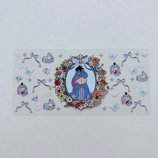 Single Sided UV DTF Wrap 16oz Tumbler Transfer (24cm x 11cm) grey donkey eye covered