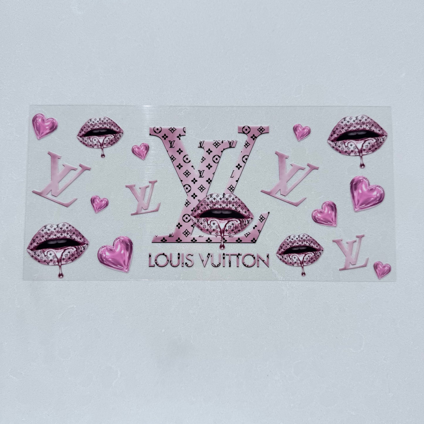 Single Sided UV DTF Wrap 16oz Tumbler Transfer (24cm x 11cm) Designer LV pink drip lips