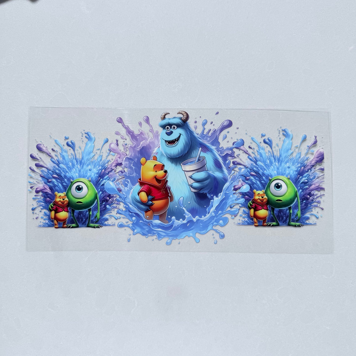 Single Sided UV DTF Wrap 16oz Tumbler Transfer (24cm x 11cm) monsters & honey bear waves