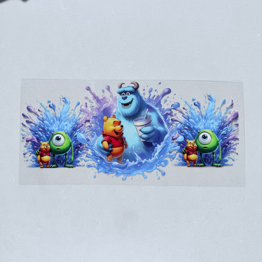 Single Sided UV DTF Wrap 16oz Tumbler Transfer (24cm x 11cm) monsters & honey bear waves