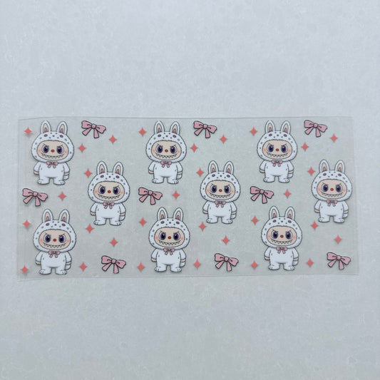 Single Sided UV DTF Wrap 16oz Tumbler Transfer (24cm x 11cm) white labubu