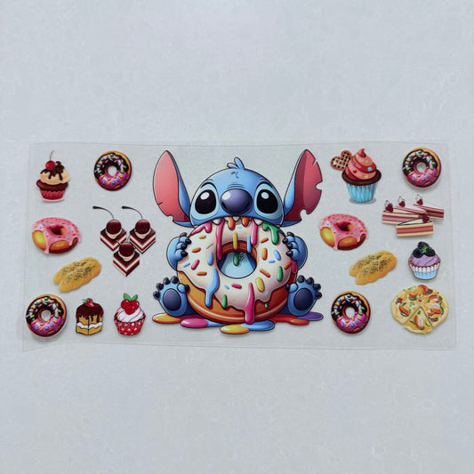 Single Sided UV DTF Wrap 16oz Tumbler Transfer (24cm x 11cm) blue alien snacks