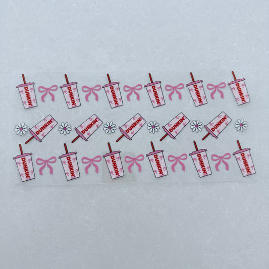 Single Sided UV DTF Wrap 16oz Tumbler Transfer (24cm x 11cm) ice coffee pink bows