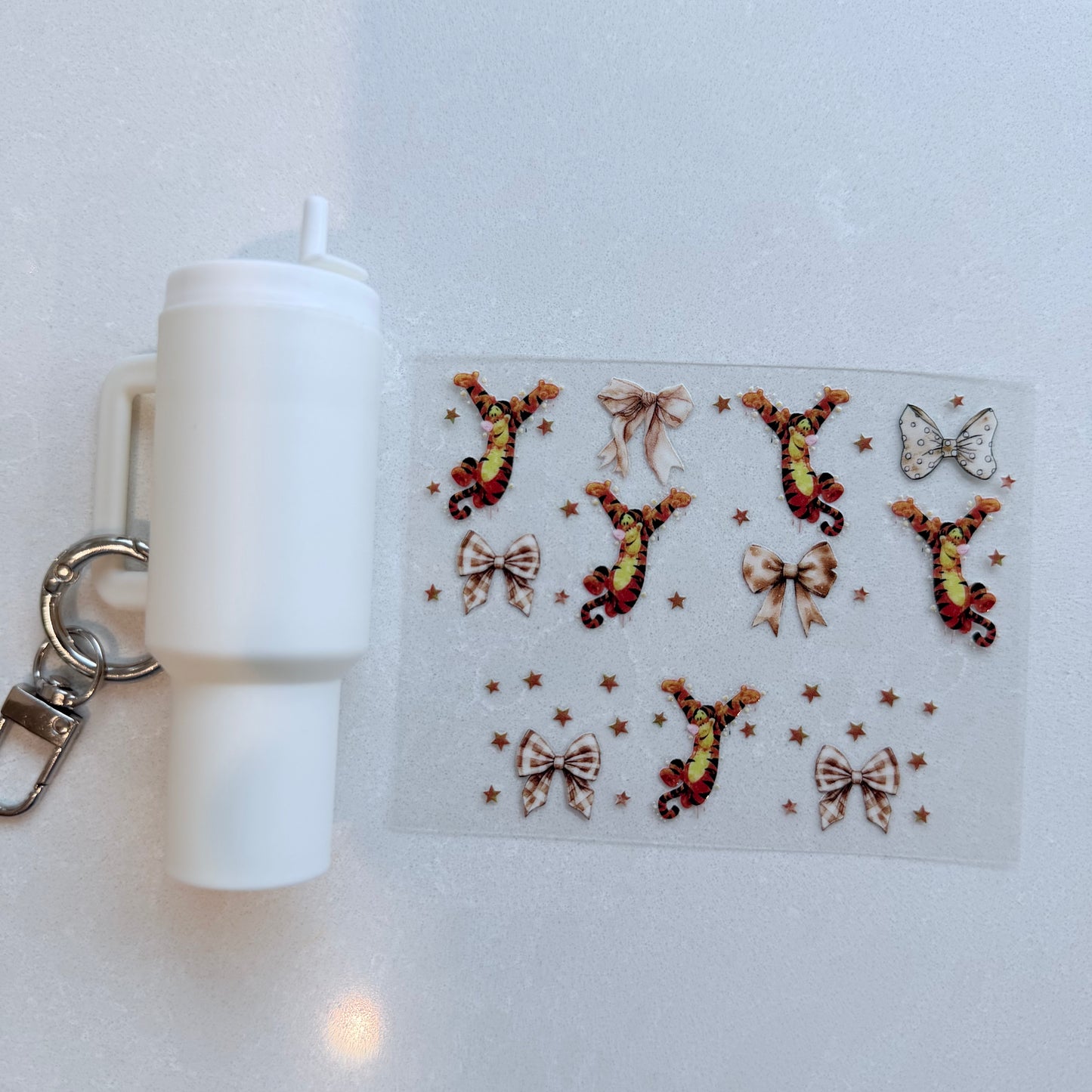 Premium UVDTF Wrap for Mini Tumbler Keychains | Durable, No-Weed Peel & Stick (tiger bows)