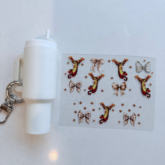 Premium UVDTF Wrap for Mini Tumbler Keychains | Durable, No-Weed Peel & Stick (tiger bows)