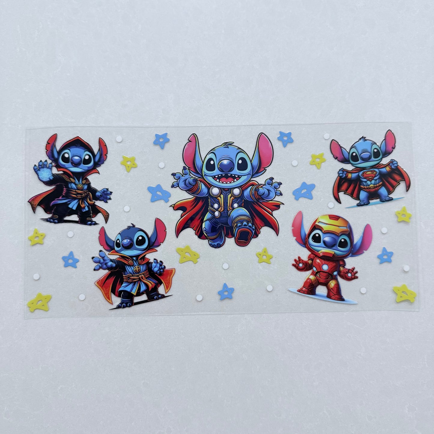 Single Sided UV DTF Wrap 16oz Tumbler Transfer (24cm x 11cm) blue alien super hero