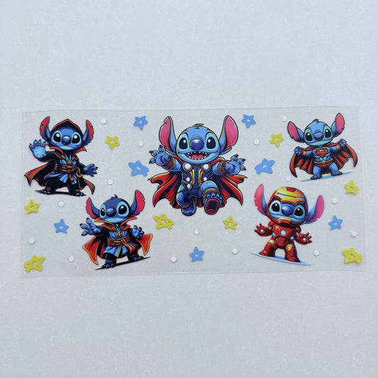 Single Sided UV DTF Wrap 16oz Tumbler Transfer (24cm x 11cm) blue alien super hero