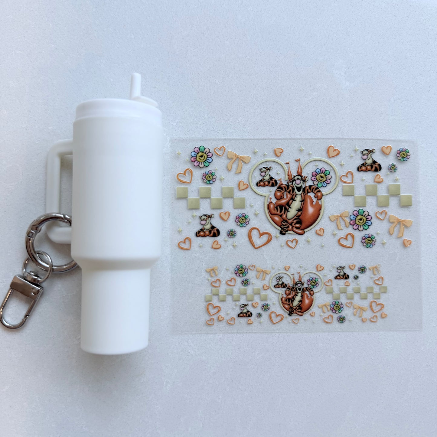 Premium UVDTF Wrap for Mini Tumbler Keychains | Durable, No-Weed Peel & Stick (tiger mouse ears)