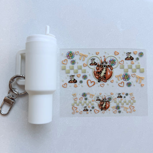 Premium UVDTF Wrap for Mini Tumbler Keychains | Durable, No-Weed Peel & Stick (tiger mouse ears)