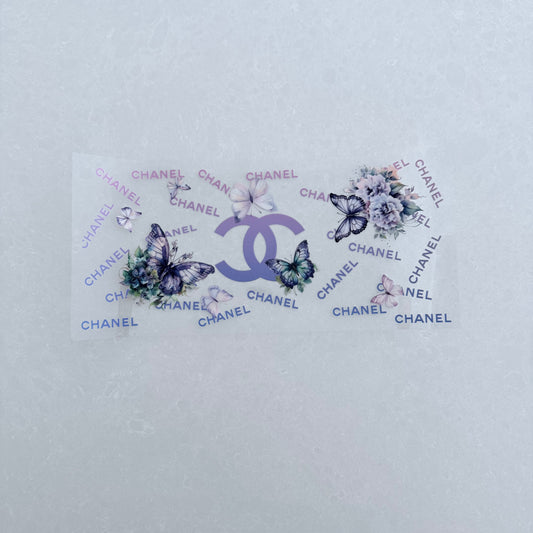 Single Sided UV DTF Wrap 16oz Tumbler Transfer (24cm x 11cm) designer CC purple butterflies