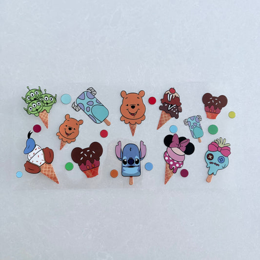 Single Sided UV DTF Wrap 16oz Tumbler Transfer (24cm x 11cm) honey bear, mouse, blue alien, monster popsicles