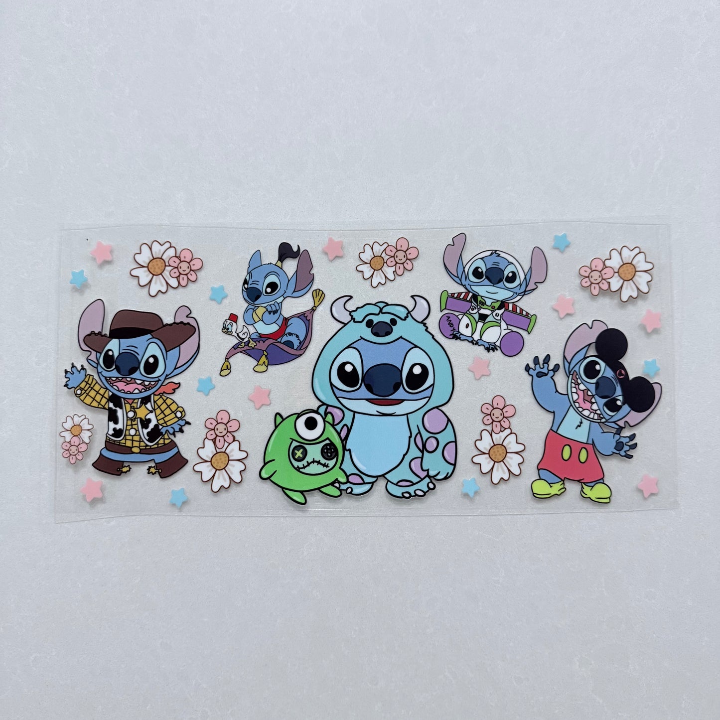 Single Sided UV DTF Wrap 16oz Tumbler Transfer (24cm x 11cm) blue alien monsters