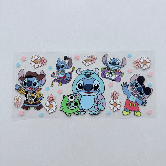 Single Sided UV DTF Wrap 16oz Tumbler Transfer (24cm x 11cm) blue alien monsters