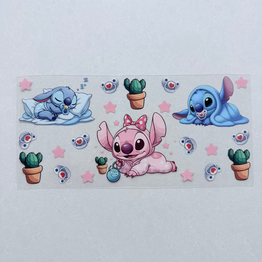 Single Sided UV DTF Wrap 16oz Tumbler Transfer (24cm x 11cm) pink and blue alien baby