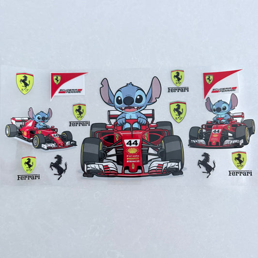 Single Sided UV DTF Wrap 16oz Tumbler Transfer (24cm x 11cm) blue alien race car