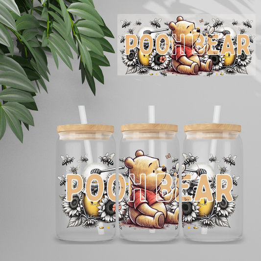 Double Sided UVDTF Wrap | 16oz Tumbler Transfer | 24cm x 11cm | Honey Bear & Friends | 32