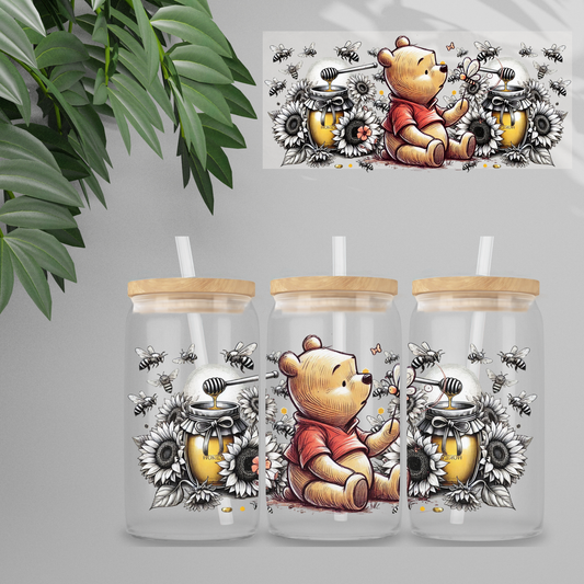 Double Sided UVDTF Wrap | 16oz Tumbler Transfer | 24cm x 11cm | Honey Bear & Friends | 33