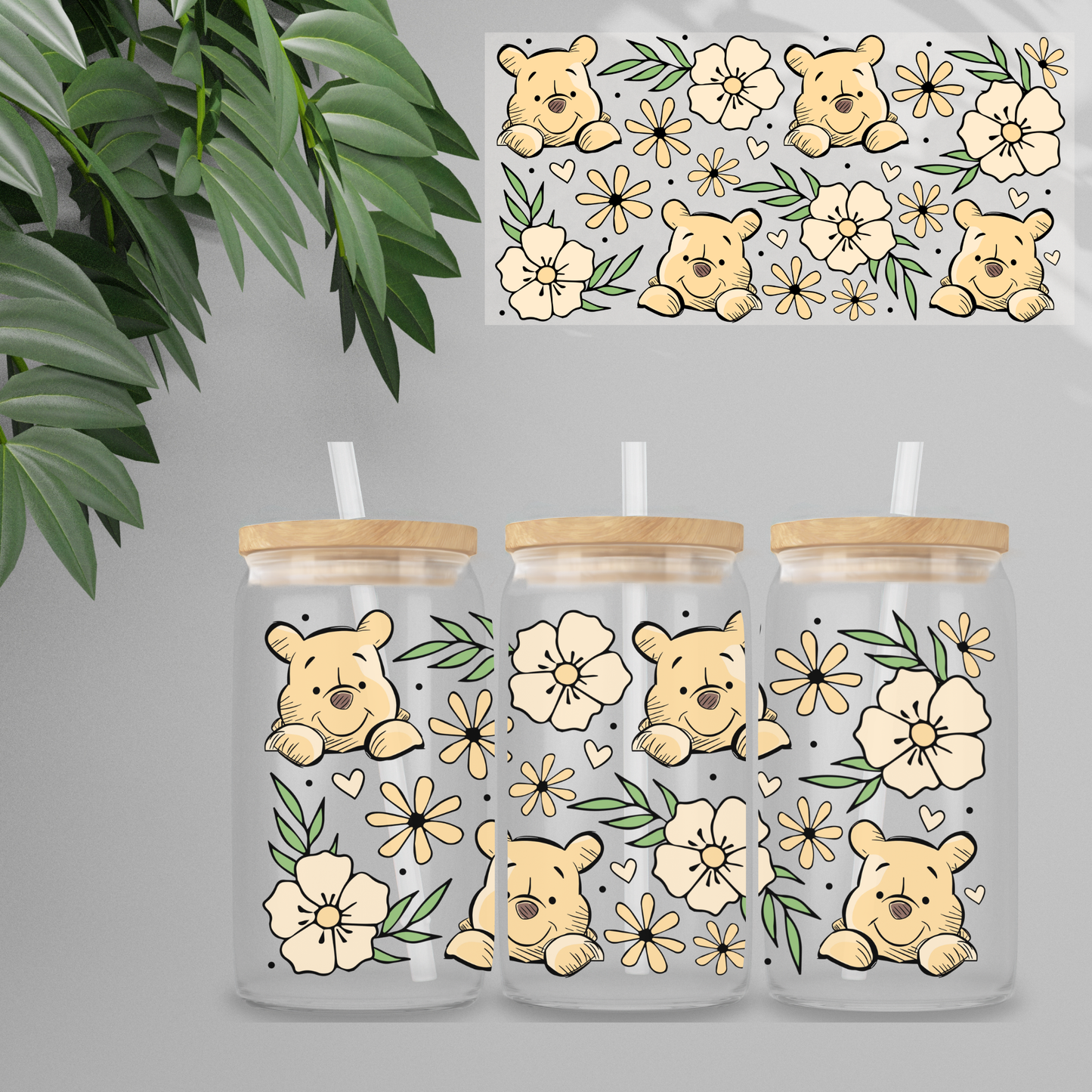Double Sided UVDTF Wrap | 16oz Tumbler Transfer | 24cm x 11cm | Honey Bear & Friends | 42