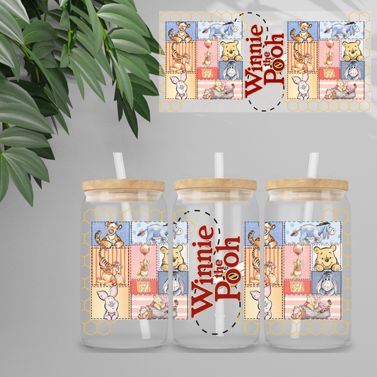 Double Sided UVDTF Wrap | 16oz Tumbler Transfer | 24cm x 11cm | Honey Bear & Friends | 108