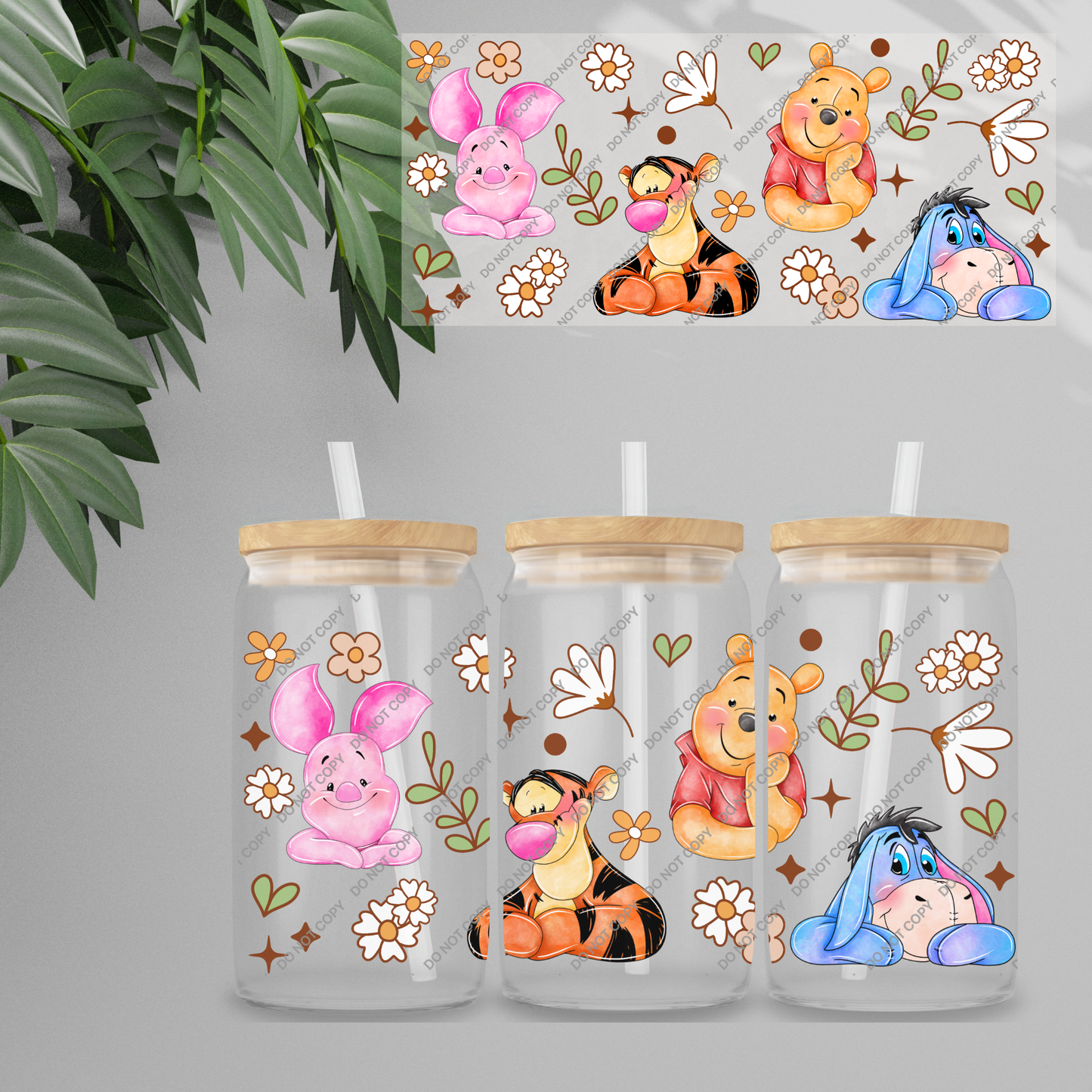 Double Sided UVDTF Wrap | 16oz Tumbler Transfer | 24cm x 11cm | Honey Bear & Friends | 95
