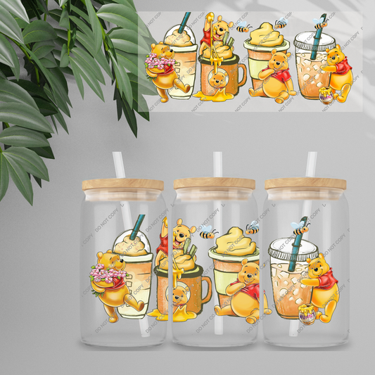 Double Sided UVDTF Wrap | 16oz Tumbler Transfer | 24cm x 11cm | Honey Bear & Friends | 114