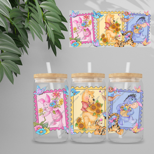 Double Sided UVDTF Wrap | 16oz Tumbler Transfer | 24cm x 11cm | Honey Bear & Friends | 115