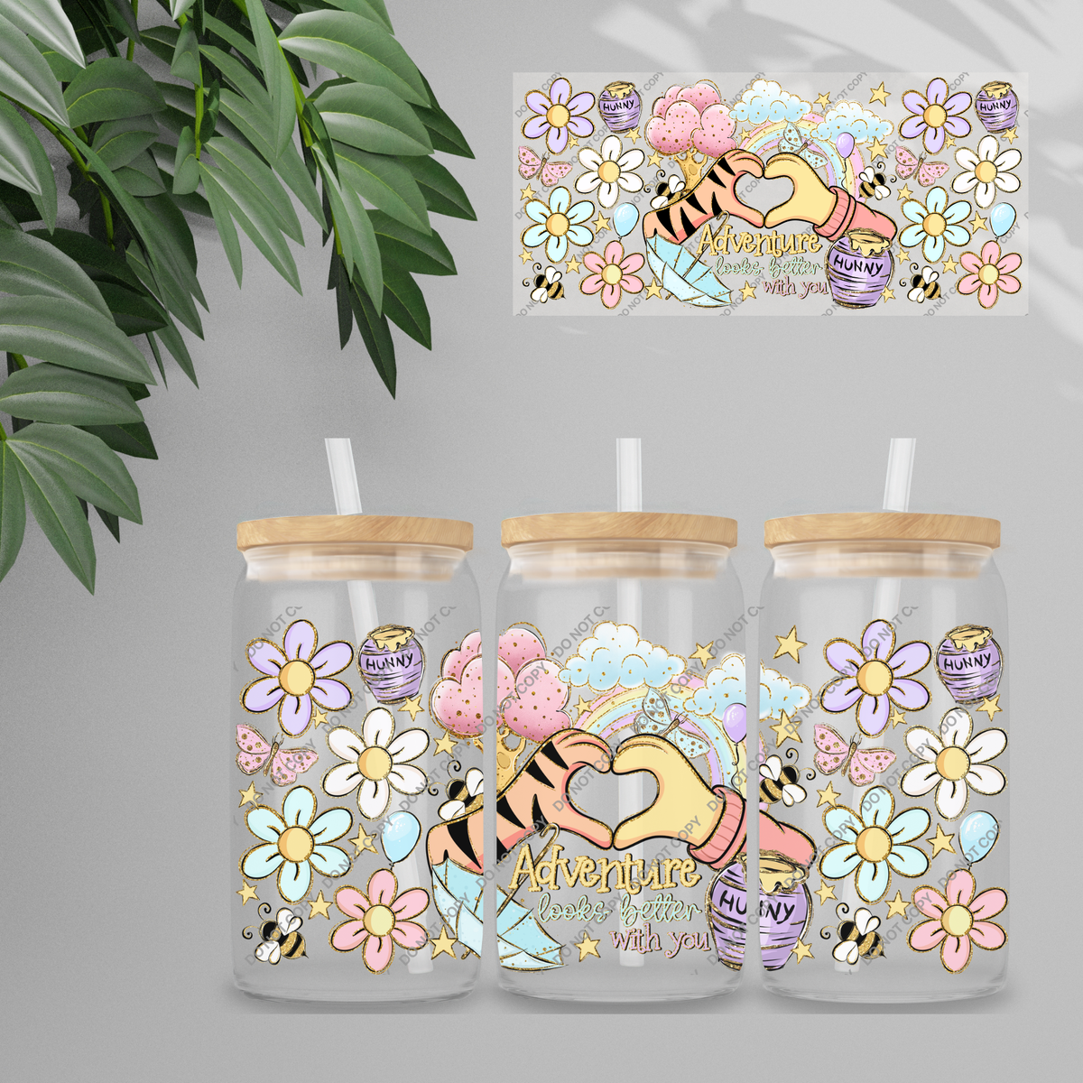 Double Sided UVDTF Wrap | 16oz Tumbler Transfer | 24cm x 11cm | Honey Bear & Friends | 130
