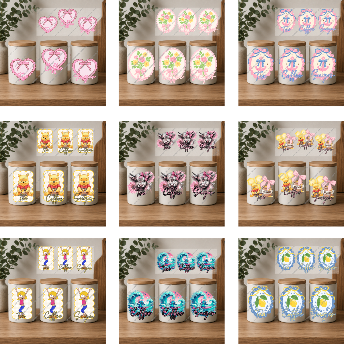 Tea, Coffee & Sugar Canister Double Sided | UVDTF Wrap Set