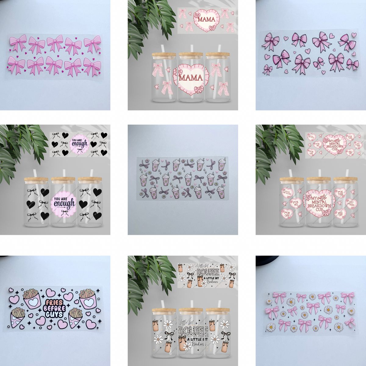 UVDTF Wrap - Cutesy & Bows Double Sided | 16oz Tumbler Transfer