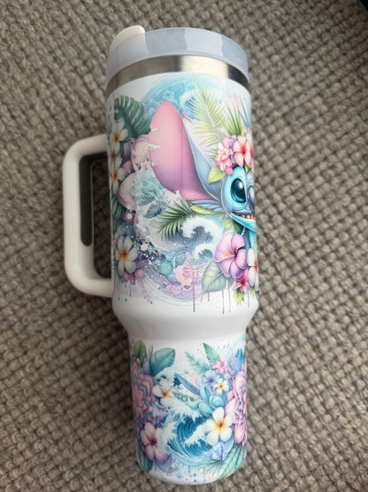 40oz Stainless Steel Tumbler | Insulated Drinkware | Tropical Blue Alien
