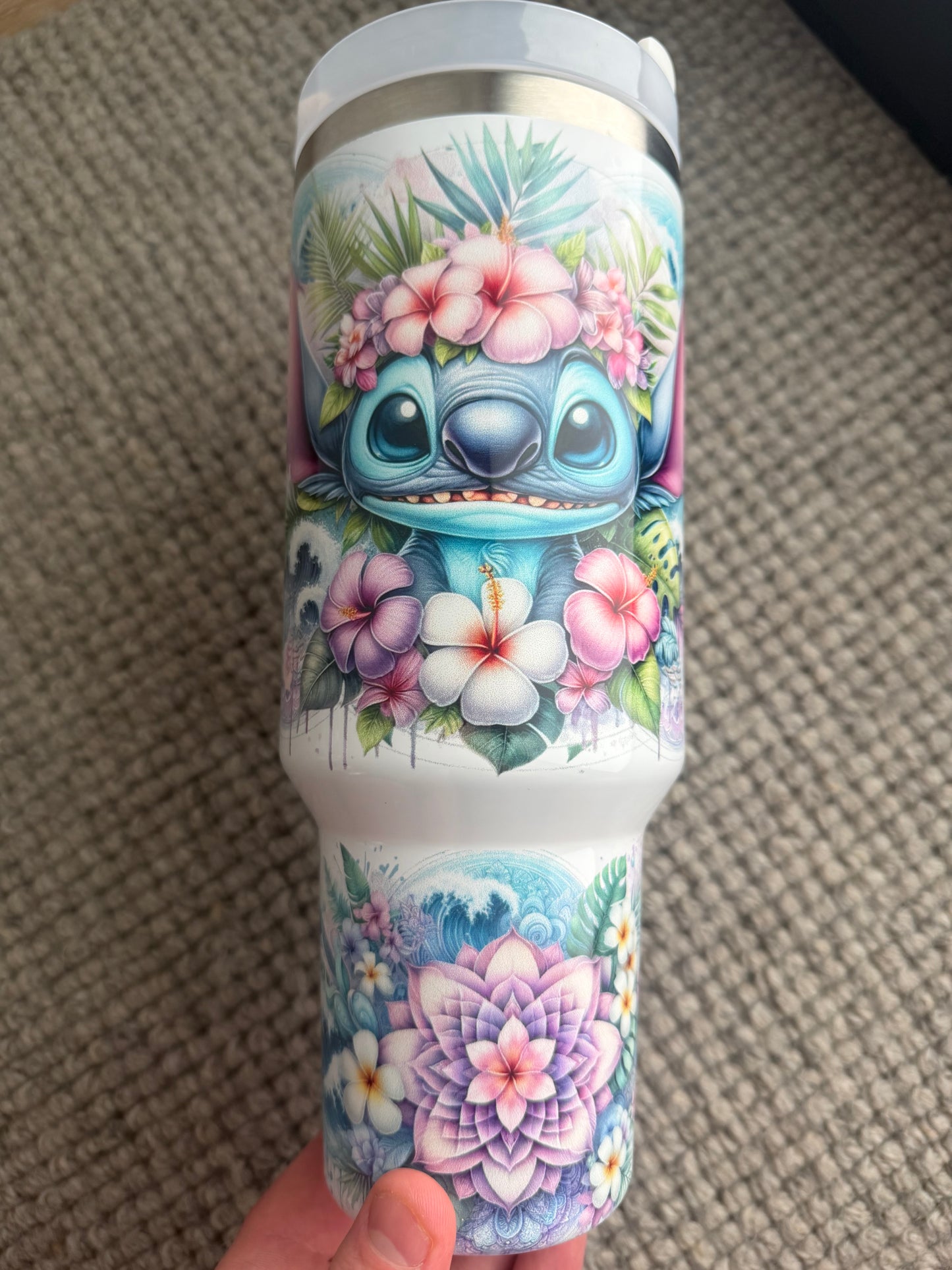 40oz Stainless Steel Tumbler (Tropical Blue Alien)