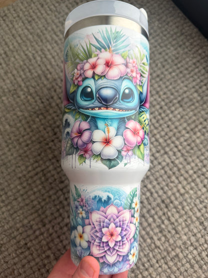 40oz Stainless Steel Tumbler | Insulated Drinkware | Tropical Blue Alien