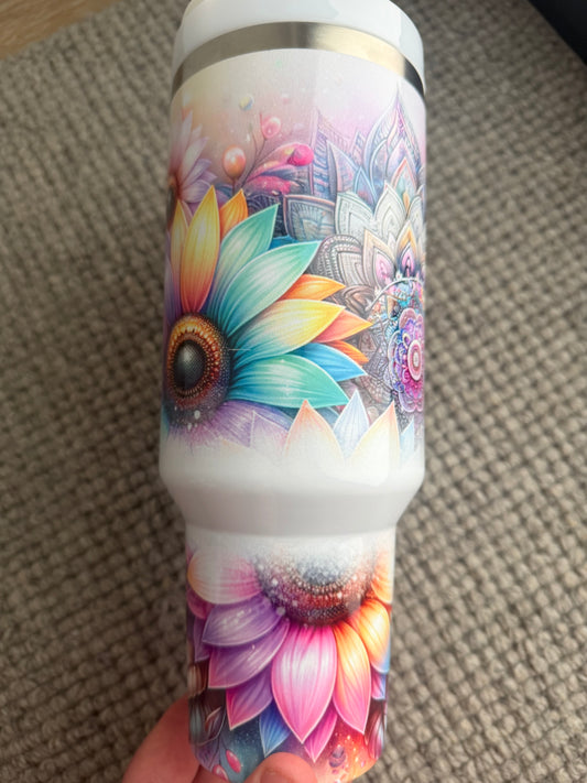 40oz Stainless Steel Tumbler (Pastel Mandala Flowers)