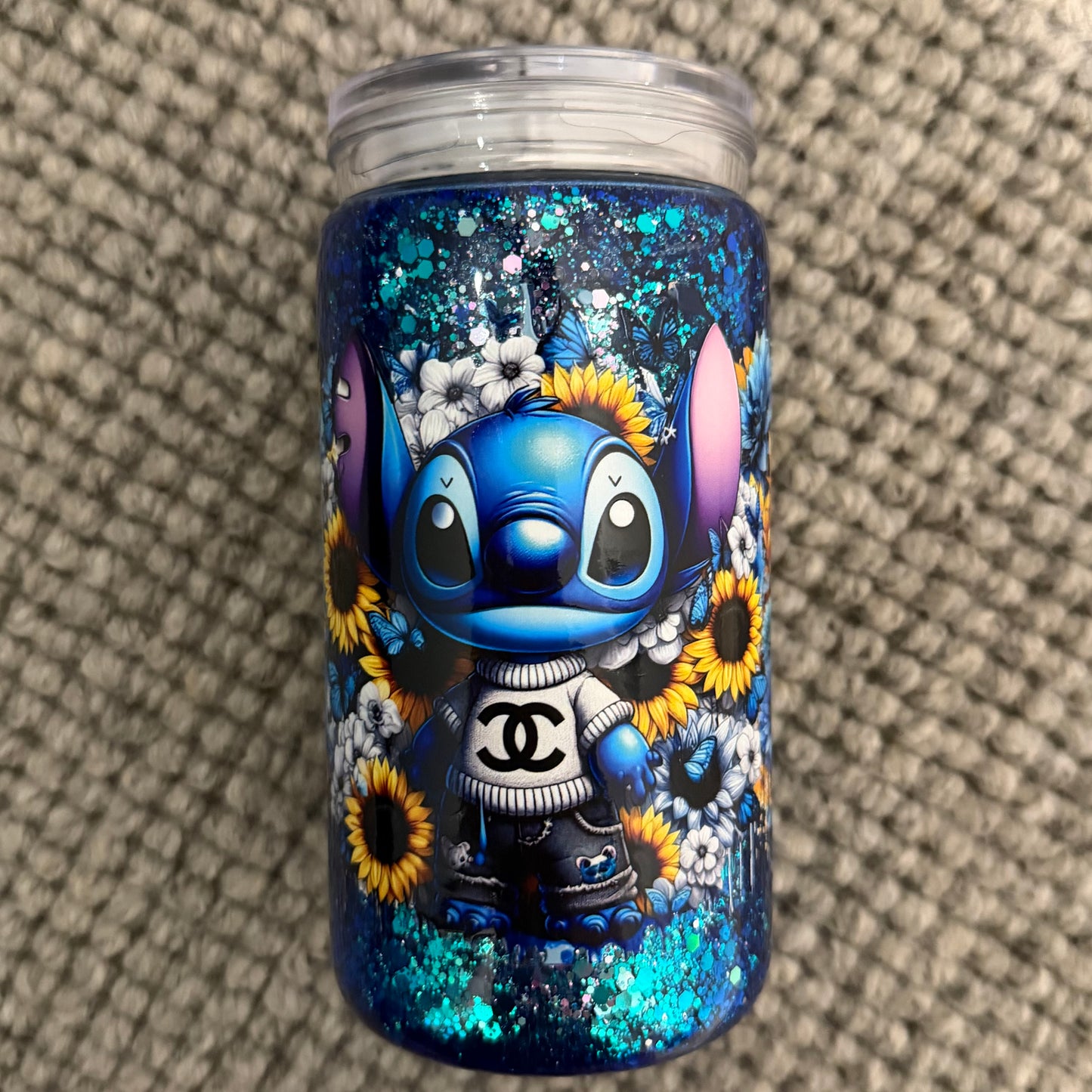 ❄️ 16oz Acrylic Snow Globe Tumbler (blue alien sunflowers)