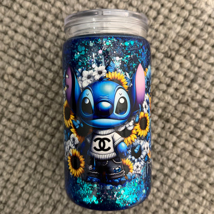 16oz Acrylic Snow Globe Tumbler | blue alien sunflowers