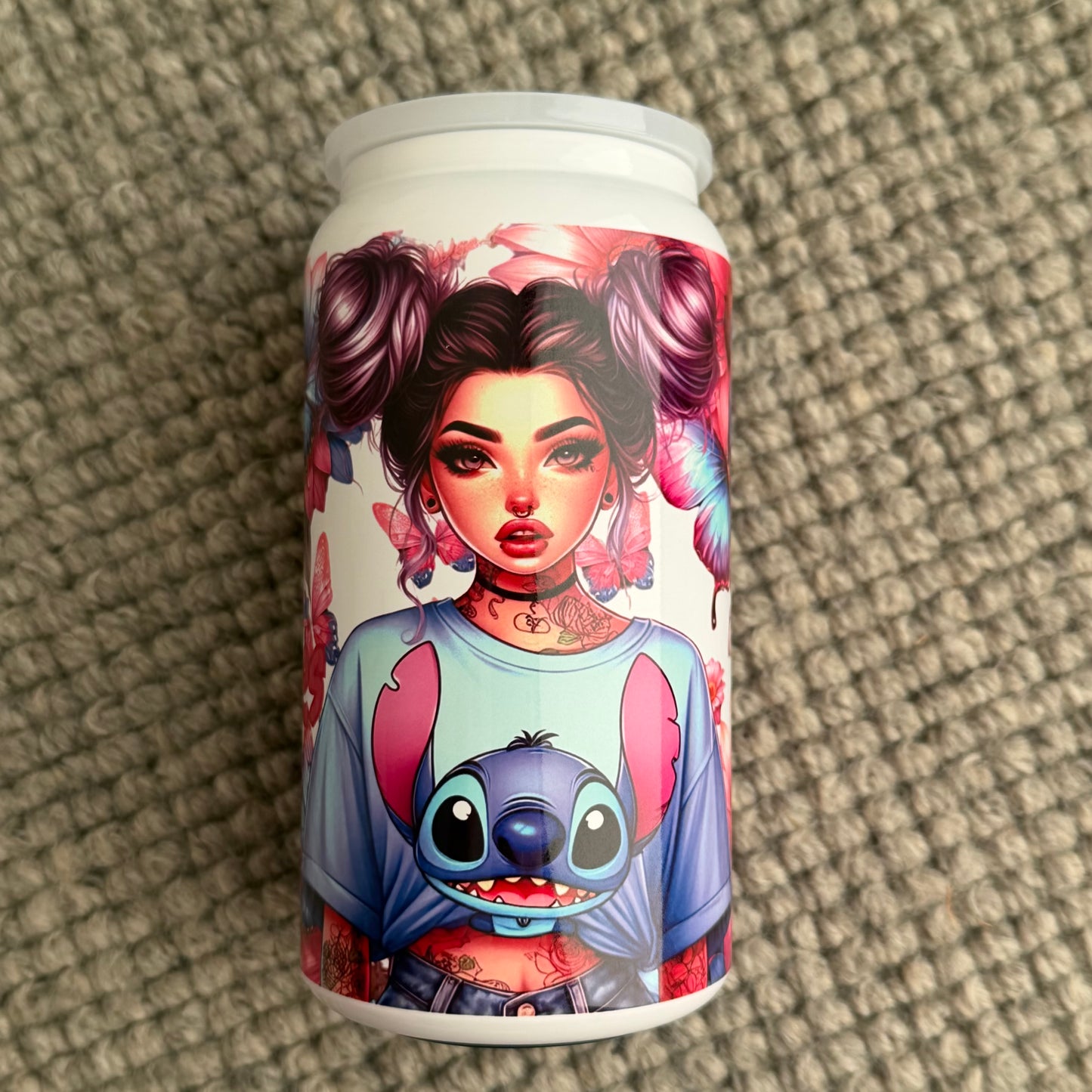 16oz Insulated Stainless Steel Tumbler (Girl who loves blue alien)