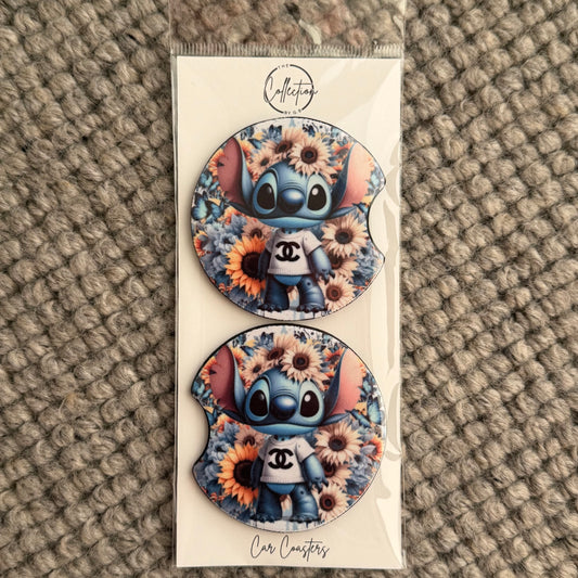 Car Coaster Set (blue alien yellow sunflower)