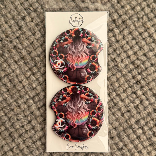 Car Coaster Set (CC tattoo girl rainbow top)